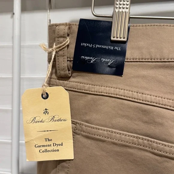 NEW Brooks Brothers Richmond 5-Pocket Chino Pants Mens 34x30 Tan Straight $148